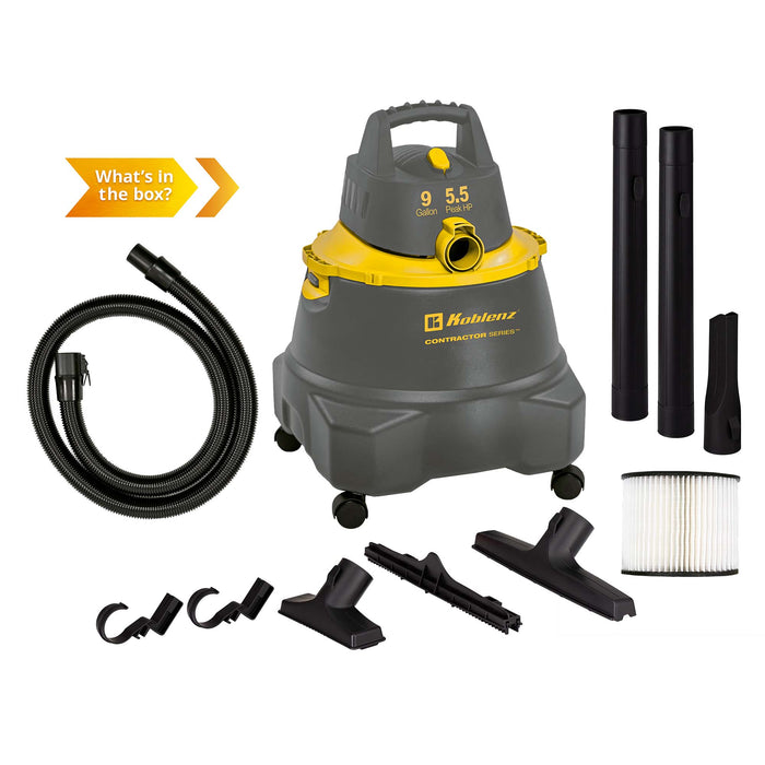 Contractor 5.5 Peak HP Wet Dry Blow Shop Vacuum - 9 GAL — Okum Supply