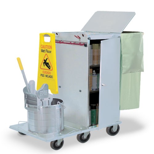 Stainless Steel Standard Folding Housekeeping Cart with Round Single Bucket & Mop Wringer
