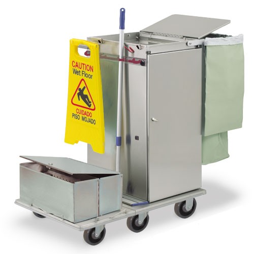 Stainless Steel Standard Folding Microfiber Cart with Double Locking Microfiber Tubs