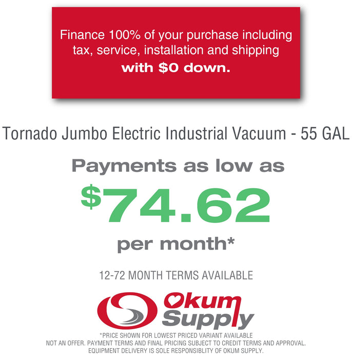 Tornado - Jumbo Electric Industrial Vacuum - 55 GAL | Financing Available