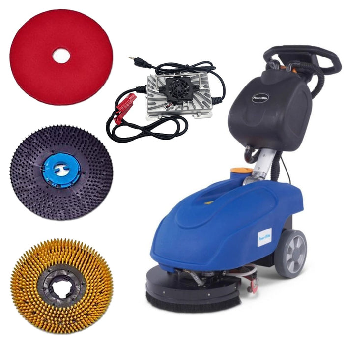 13" Compact Walk Behind Scrubber - AGM Batteries (Off-board charger, brush, pad and pad driver all included)