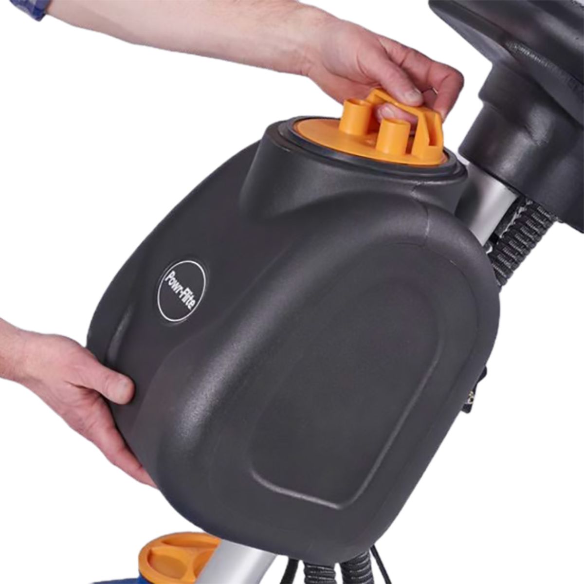 13" Compact Walk Behind Scrubber - AGM Batteries (Off-board charger, brush, pad and pad driver all included)