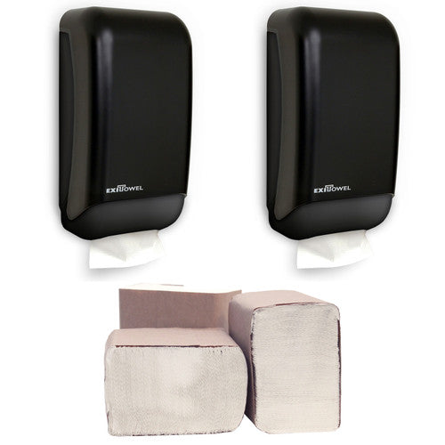 Mini-Fold Starter Pack - 2 Mini-Fold Dispensers and 6 Packs of Paper - Black Translucent