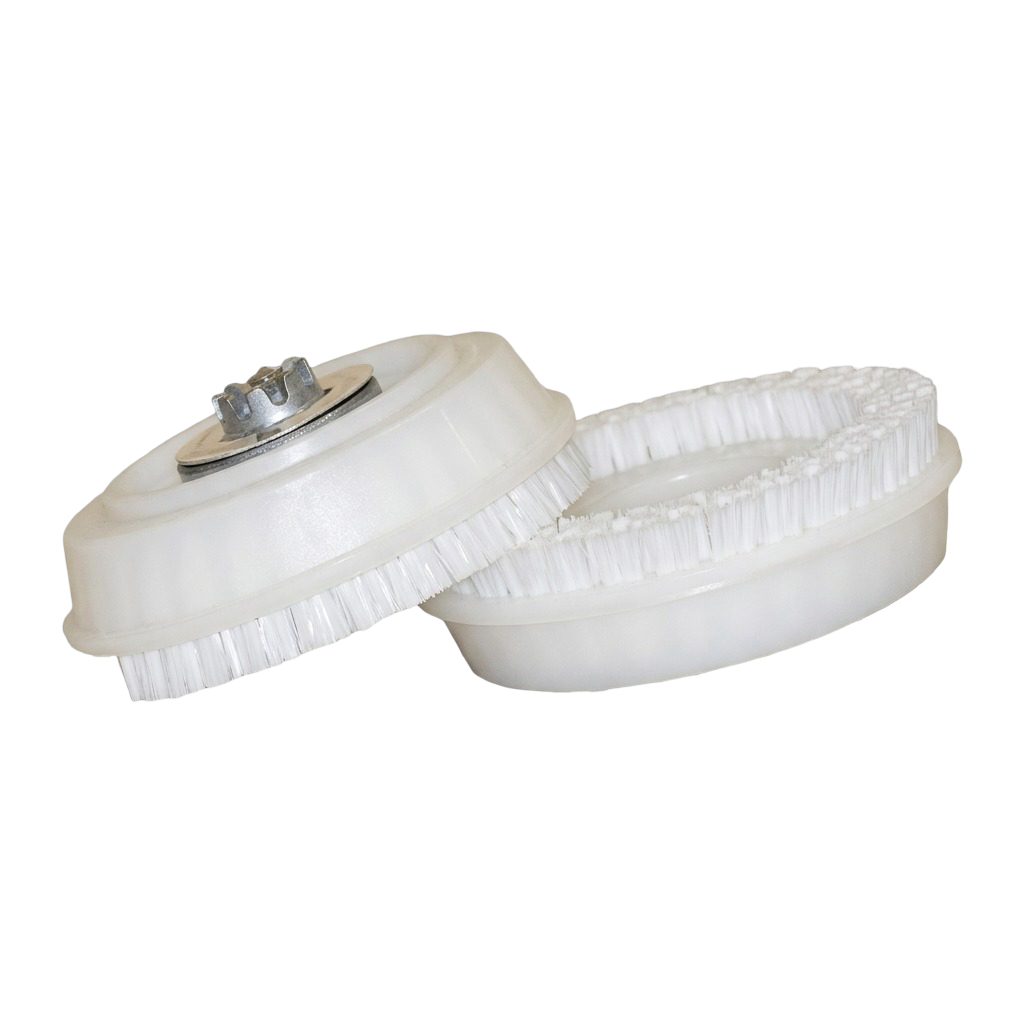 P-4000 6" Carpet Shampoo Brushes - White - Metal Hub 8 Notch - (Set of 2)