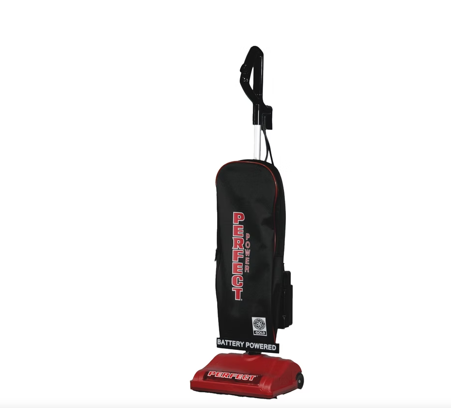 PERFECT BATTERY 12" UPRIGHT VAC – 2 plus hour run time, super magnet, HEPA Vac Bag