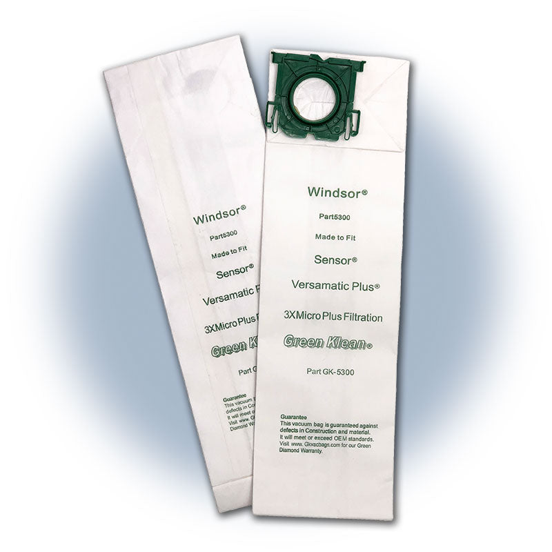 Green Klean Triple Layer Replacement Vacuum Bags For Windsor Sensor S, XP, SR & Versamatic Plus Uprights (10 Pack)
