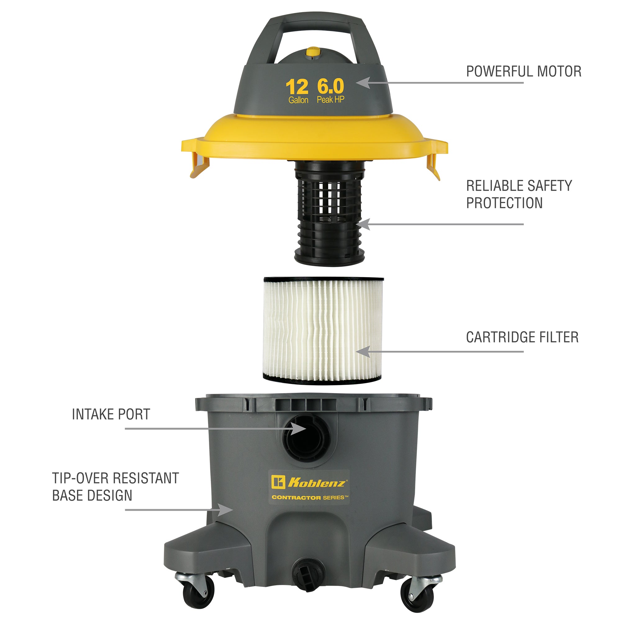 Contractor 6.0 Peak HP Wet Dry Blower Shop Vacuum - 12 GAL