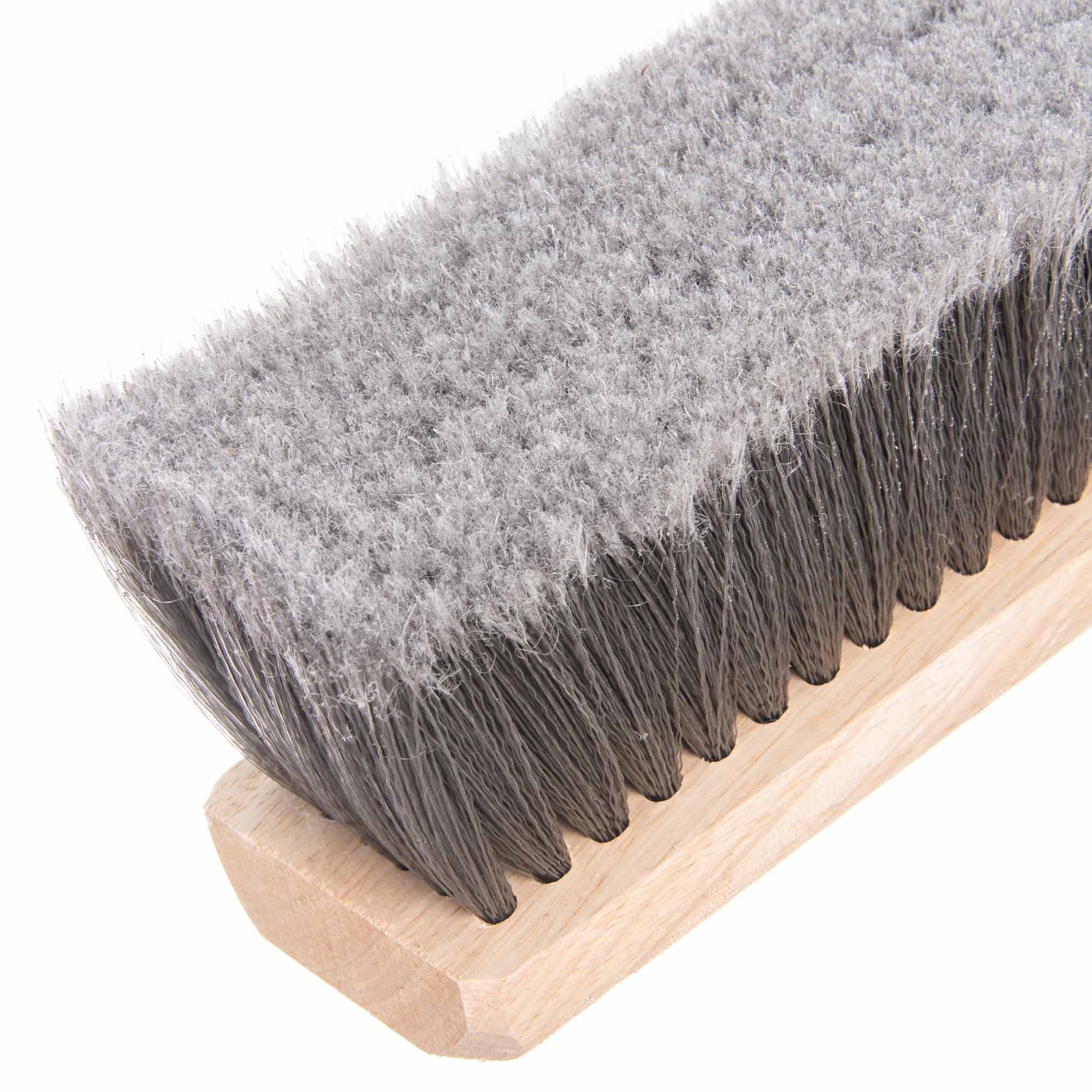 close up of Push Broom - Flagged - 24" - Wood Block - Gray