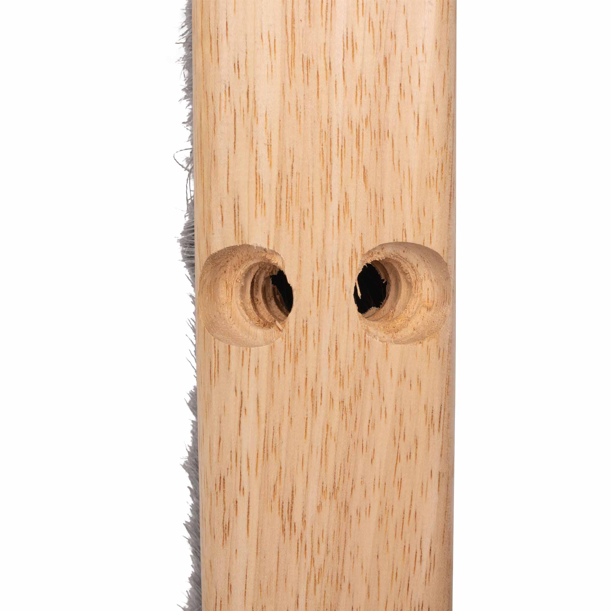 close up of top side of Push Broom - Flagged - 24" - Wood Block - Gray