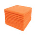 stack of orange Tricol Clean Everplush Commercial Grade 16 inch Microfiber Cleaning Cloths