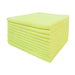 stack of yellow Tricol Clean Everplush Commercial Grade 16 inch Microfiber Cleaning Cloths