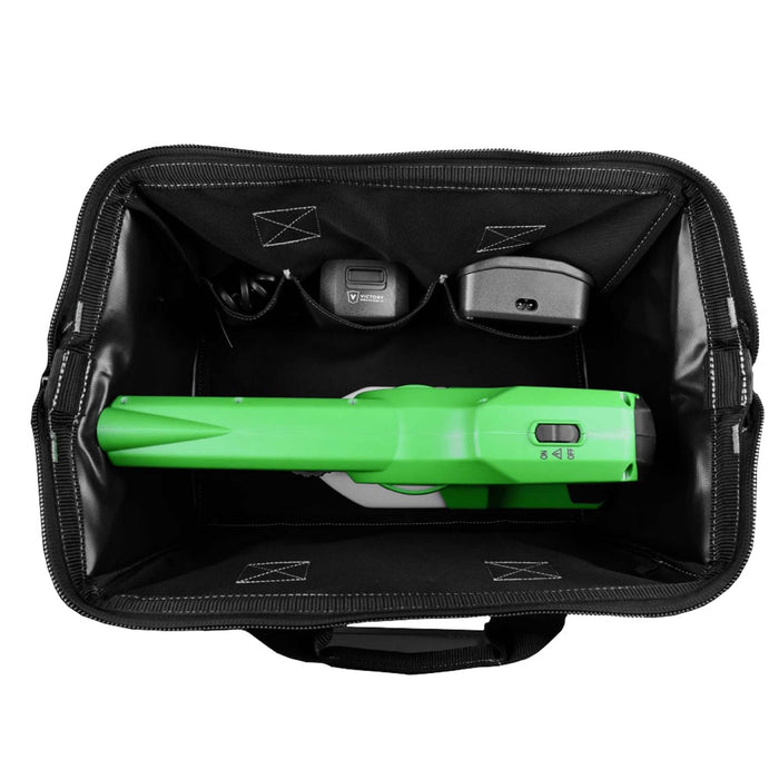 Top view of Green Klean Victory Professional Cordless Electrostatic Handheld Sprayer and accessories in Tote bag