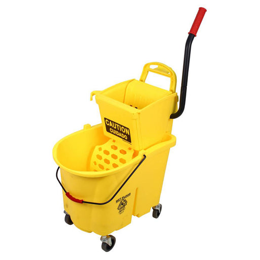 Yellow Combo Mop Bucket / wringer with dirty water bucket and sediment drain