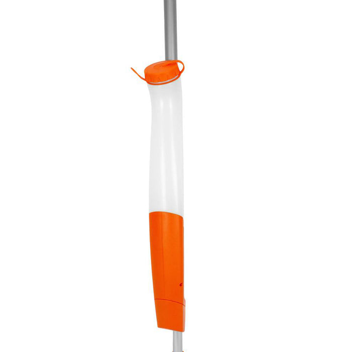 close up of solution tank on mopster bucketless handle mop system, orange