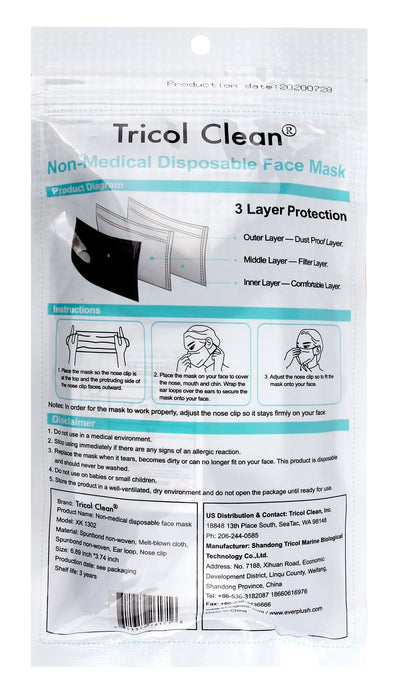 Disposable 3 Ply Face Mask in Black - 10 PK - (non-medical)