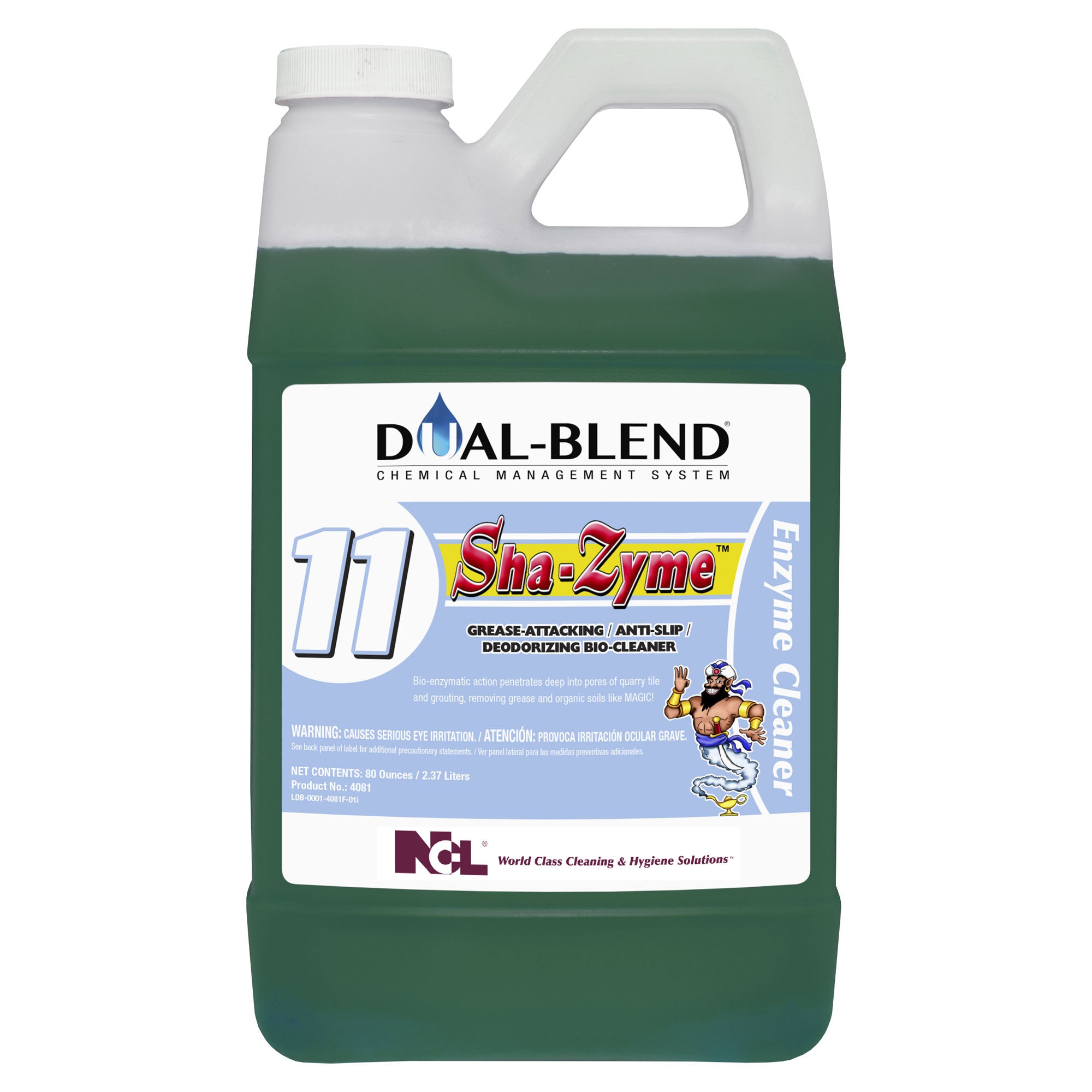 Bottle of NCL #11 Sha-Zyme Grease Attacking Anti-slip deodorizing bio-cleaner, for dual blend chemical management system
