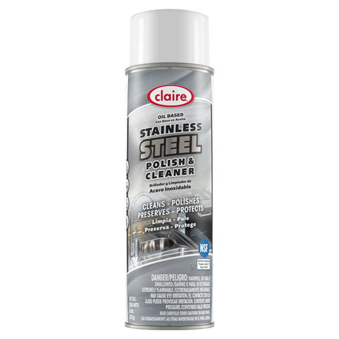 15 ounce aerosol can of Claire Stainless Steel Polish & Cleaner