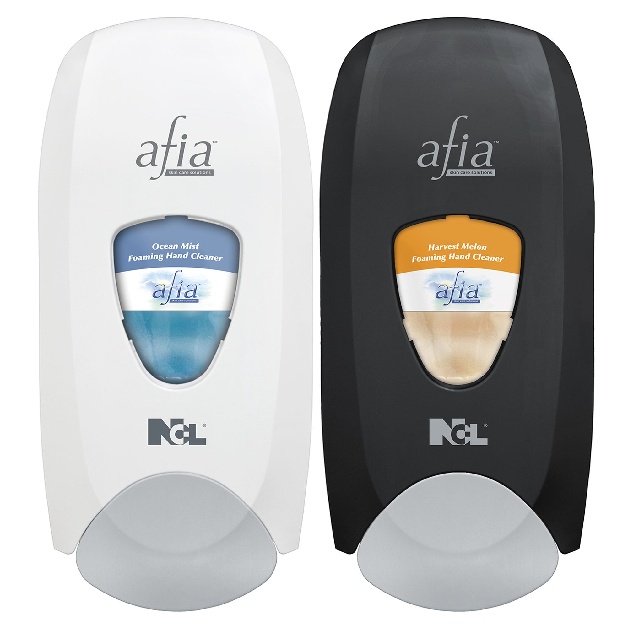 Side By Side Afia Manual Foaming Dispensers, in both black & White