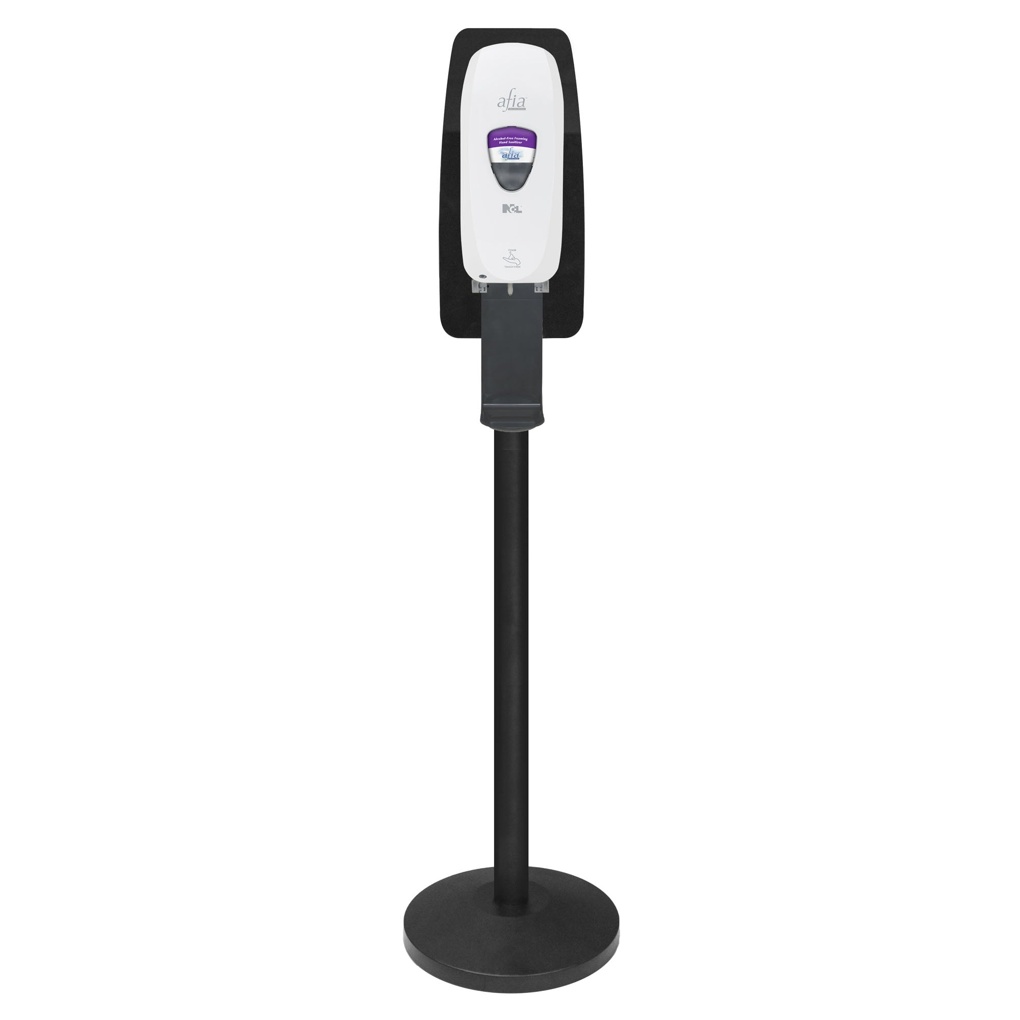 Afia Drip Tray, pictured attached to floor stand with dispenser.