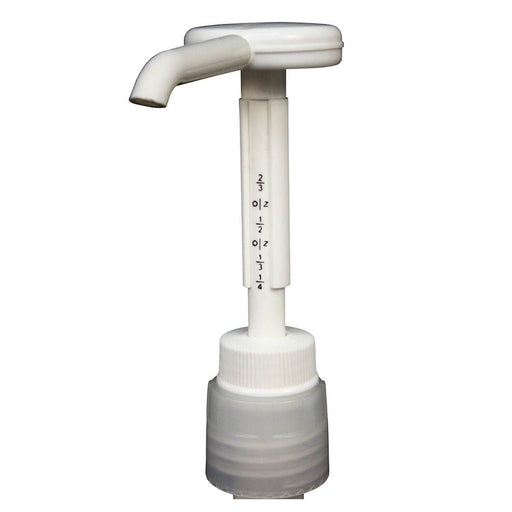 White Quarter Ounce Restriction clip for pump dispensers, pictured on pump