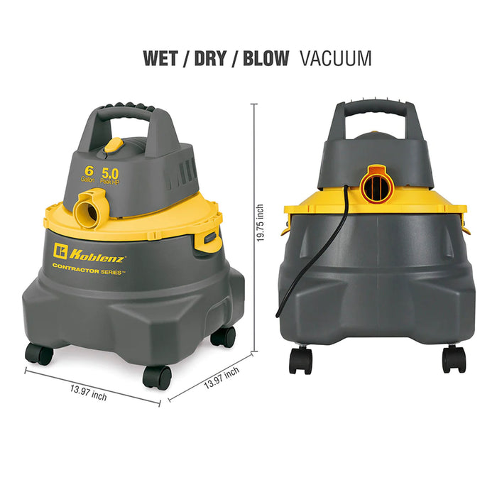 dimensions of Koblenz Contractor 5.0 Peak HP Wet Dry Blow Shop Vacuum - 6 GAL