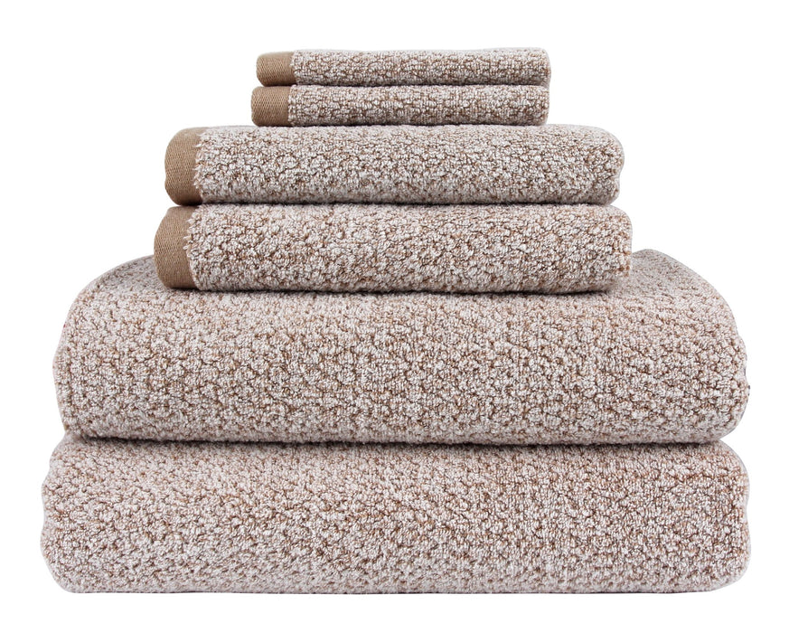 Diamond Jacquard Towels 6 Piece Bath Towel Set - Khaki (Light Brown) Recycled