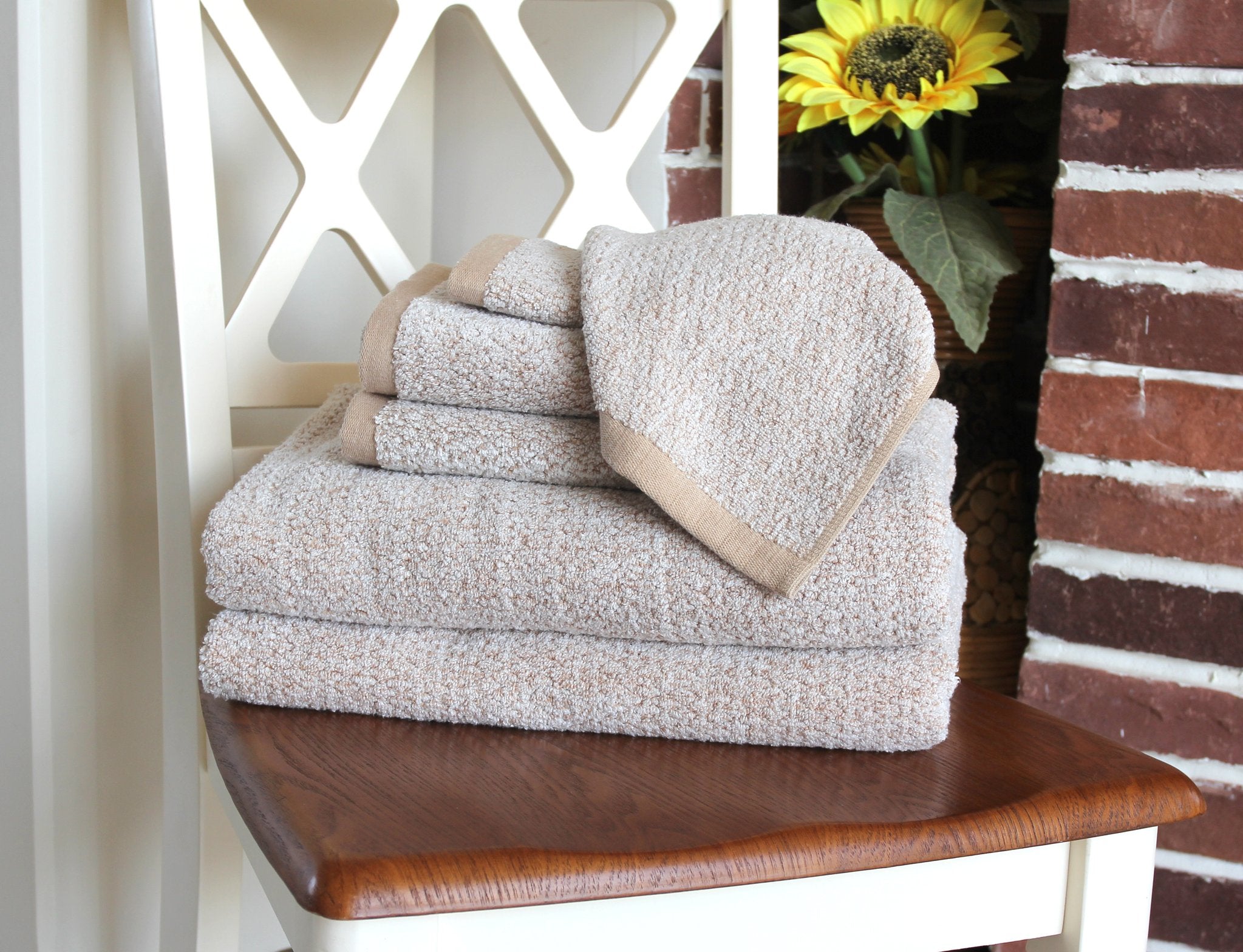 Diamond Jacquard Towels 6 Piece Bath Towel Set - Khaki (Light Brown) Recycled