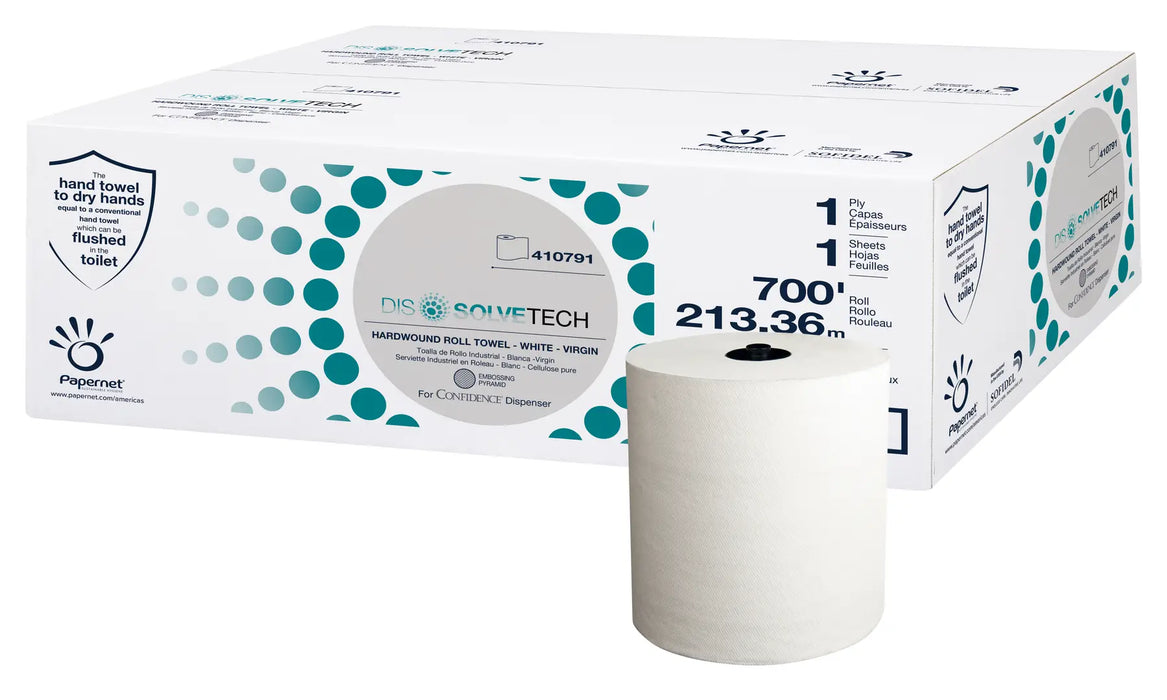 PAPERNET Hardwound Roll Towel - Dissolve Tech - 1-PLY 7.9 X 700 - WHITE - (6/CS)